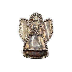 Brutalist Design Angel Pin Brooch & Pendant Signed Best Distressed Silver Color
